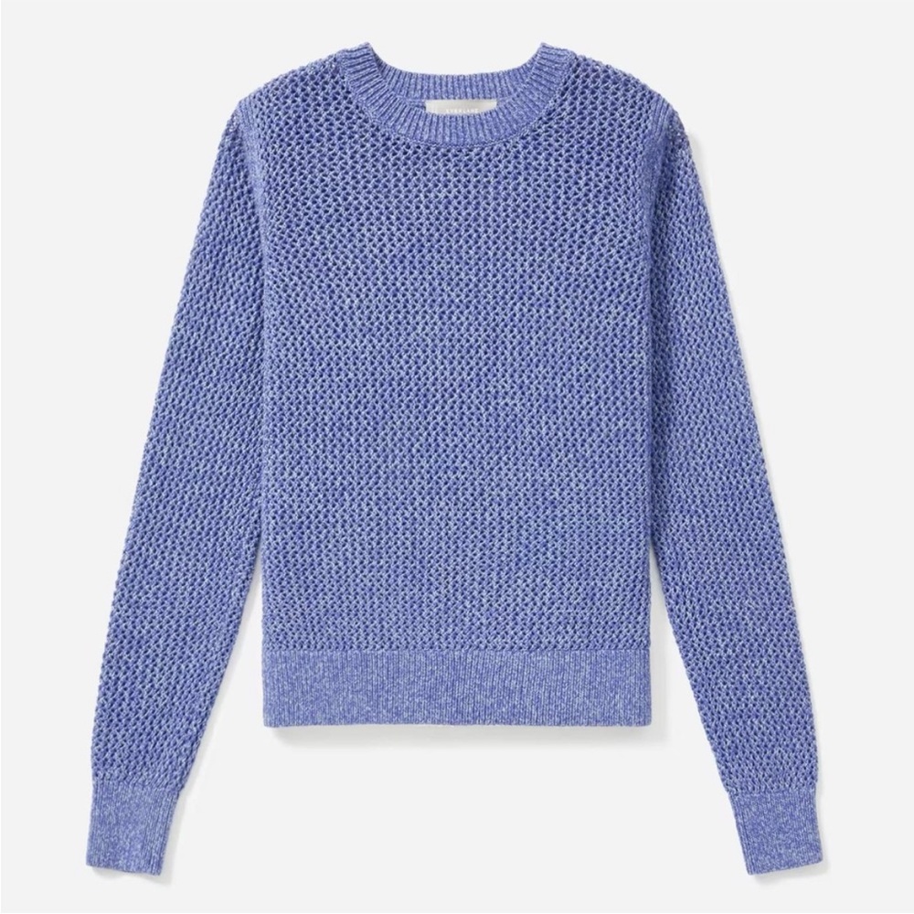 Everlane The Mesh Larkspur blue mesh lightweight cotton crewneck sweater
